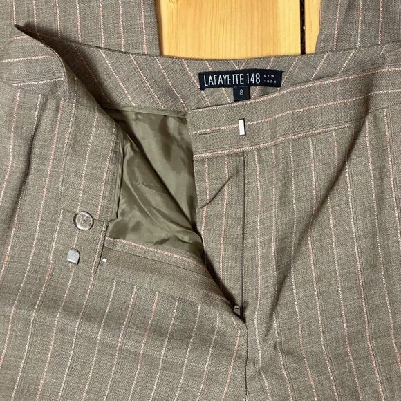 NWT Lafayette 148 New York Womens Mocha Pinstripe Pants pale pink Size 8 - Picture 4 of 10